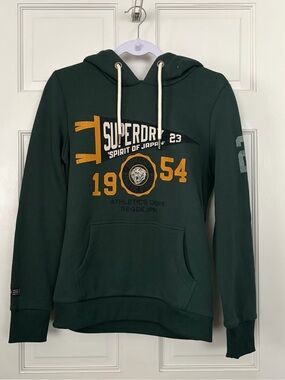 Superdry Dark Green Crewneck Hoodie with Yellow Graphic